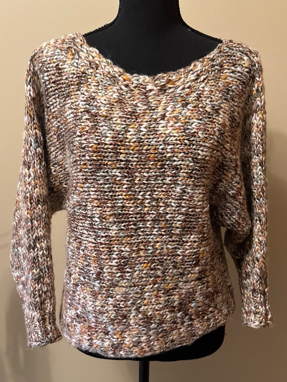 Boston Proper Multicolor Tweed Boatneck Sweater - Brown, Cream, Gold
